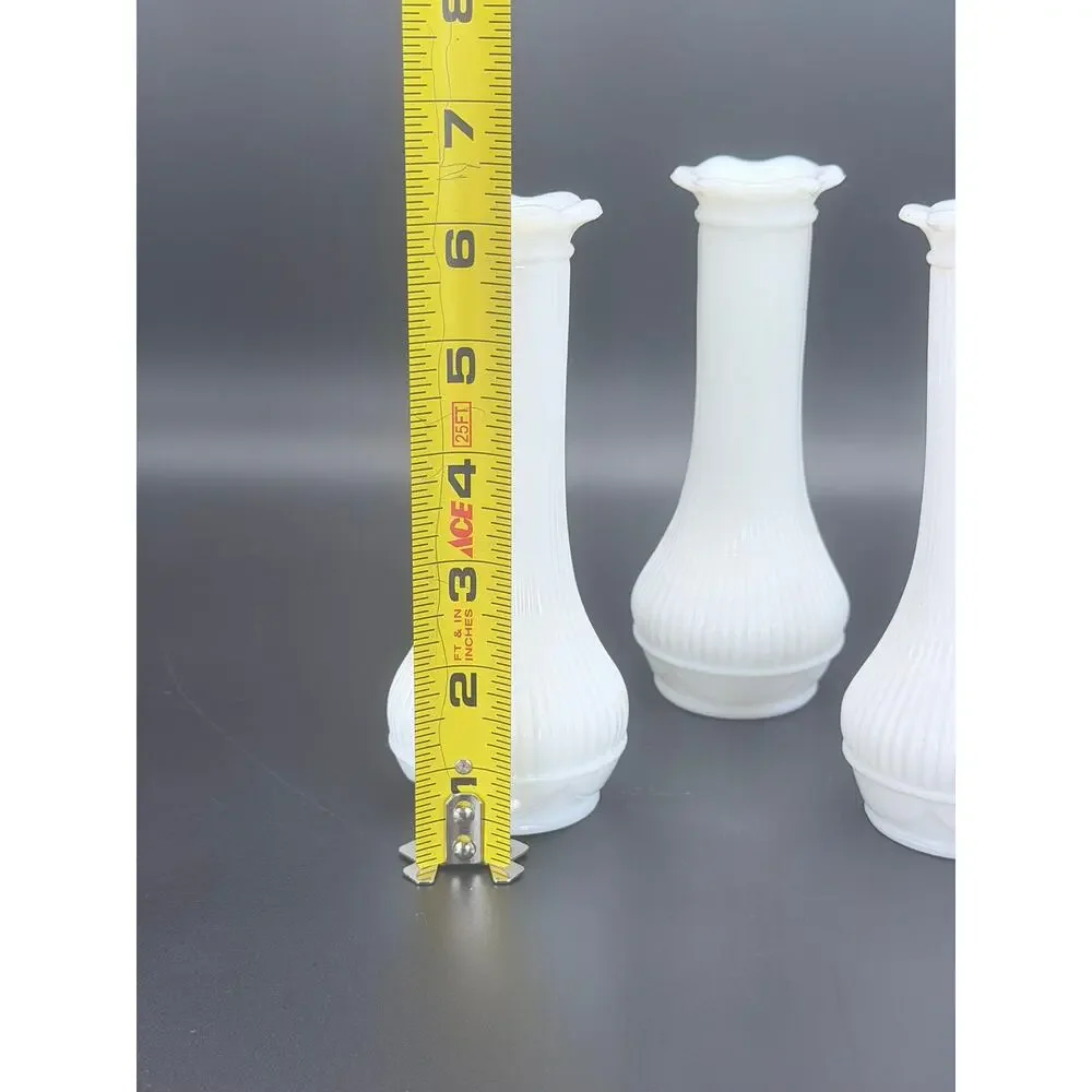 Set of 3 Vintage Carr-Lowrey CLG Co White Milk Glass Ribbed Bud Vases 6.5